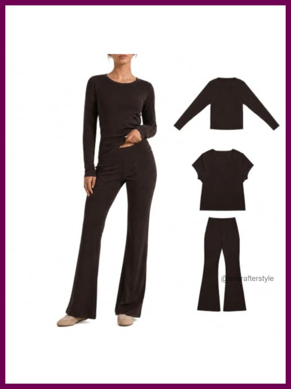 Women's 3 Piece Lounge Set 2 Tops Flare Pants High Waist Stretch
